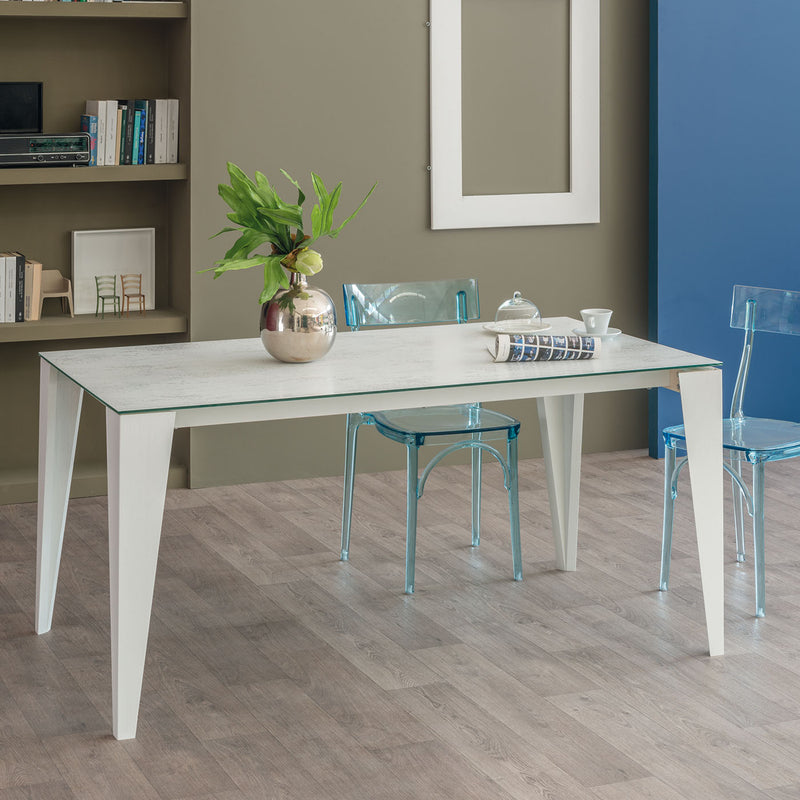 Eusedio - Tavolo da pranzo design moderno allungabile in legno e vetro cm 130/230x90 - vari colori