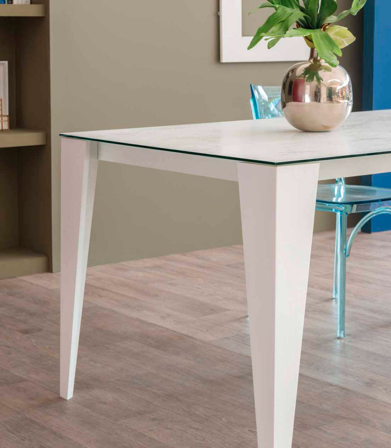 Eusedio - Tavolo da pranzo design moderno allungabile in legno e vetro cm 130/230x90 - vari colori