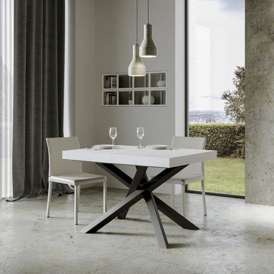 tavolo moderno allungabile gambe incrociate piano in legno bianco frassino