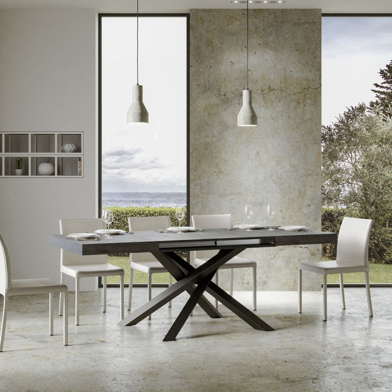 tavolo moderno allungabile gambe incrociate piano in legno cemento