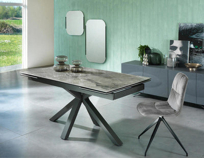 Tavolo soggiorno allungabile piano in ceramica e vetro effetto marmo cm 160/240x90x76h