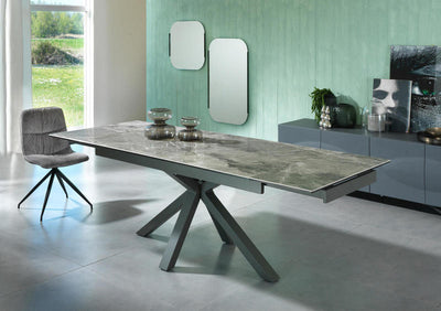 Tavolo soggiorno allungabile piano in ceramica e vetro effetto marmo cm 160/240x90x76h