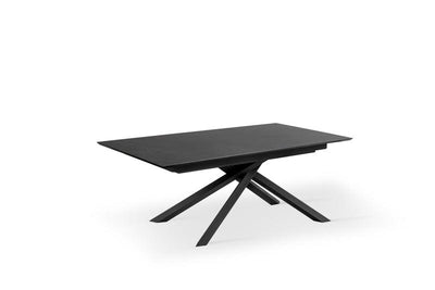 Tavolo da pranzo moderno gambe incrociate piano in legno marmo nero cm 170/270x90x76h