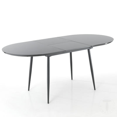 Tavolo da pranzo ovale allungabile gambe in metallo piano in legno grigio cm 120/160x80x77h