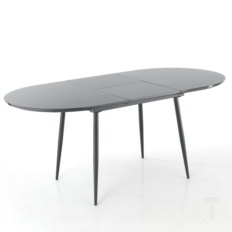 Tavolo da pranzo ovale allungabile gambe in metallo piano in legno grigio cm 120/160x80x77h