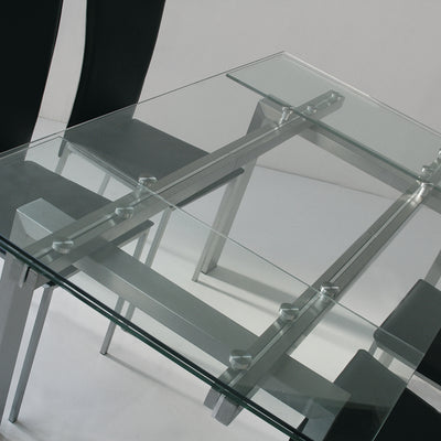 Dallas - Tavolo design allungabile piano in vetro gambe in acciaio satinato cm 160/240x90x76h