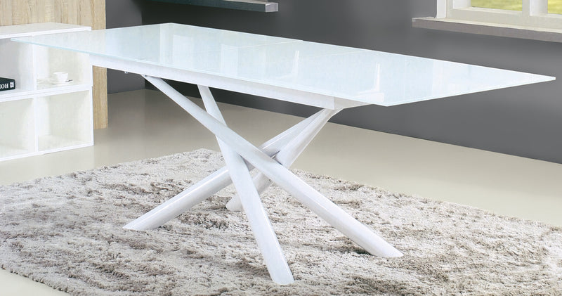 Tavolo allungabile con piano in cristallo colore bianco cm 180/220x90x76h