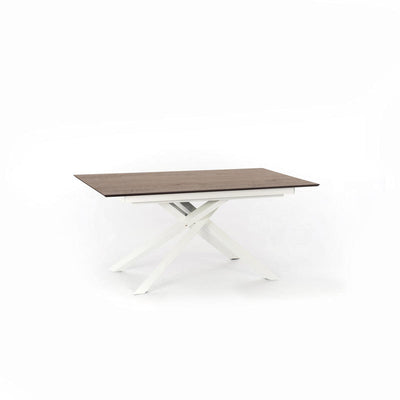 Tavolo soggiorno base gambe incrociate bianco piano in legno rovere cm 170/270x90x76h