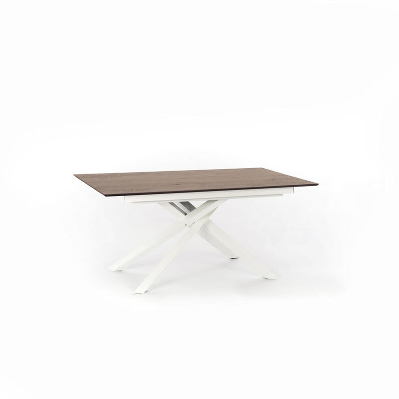 Tavolo soggiorno base gambe incrociate bianco piano in legno rovere cm 170/270x90x76h