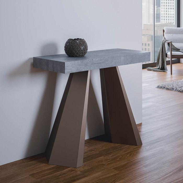 Diamante - Tavolo consolle da ingresso allungabile con piano colore cemento cm 90x40/300x77h