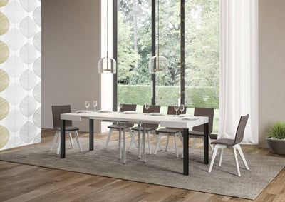 tavolo moderno allungabile gambe in metallo piano in legno bianco frassino