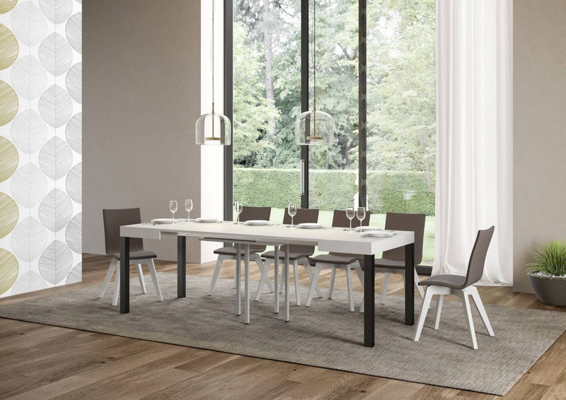 tavolo moderno allungabile gambe in metallo piano in legno bianco frassino