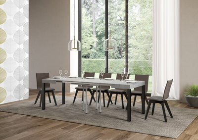 tavolo moderno allungabile gambe in metallo piano in legno cemento