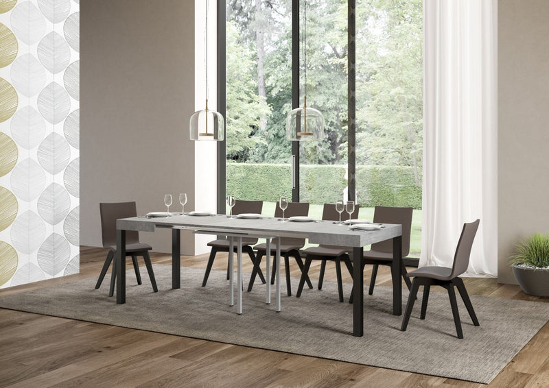 tavolo moderno allungabile gambe in metallo piano in legno cemento
