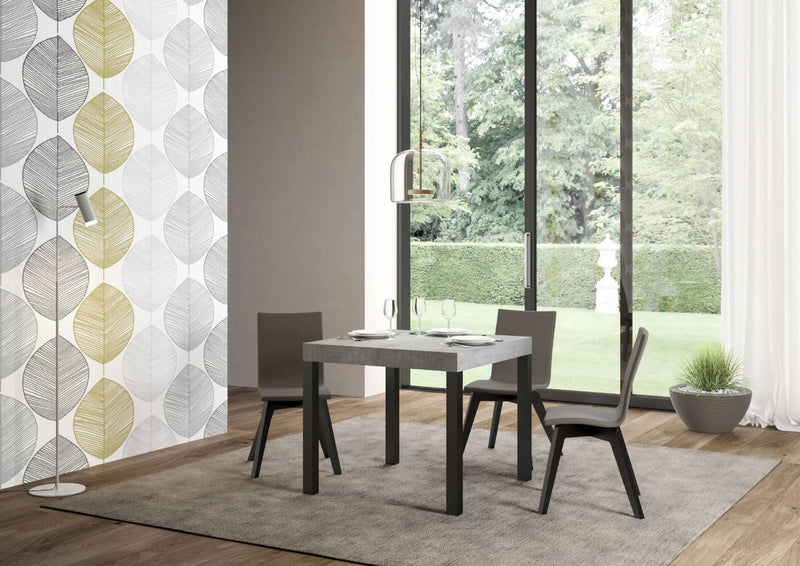 tavolo moderno allungabile gambe in metallo piano in legno cemento