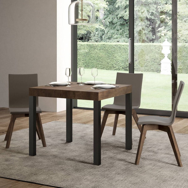 tavolo moderno allungabile gambe in metallo piano in legno noce