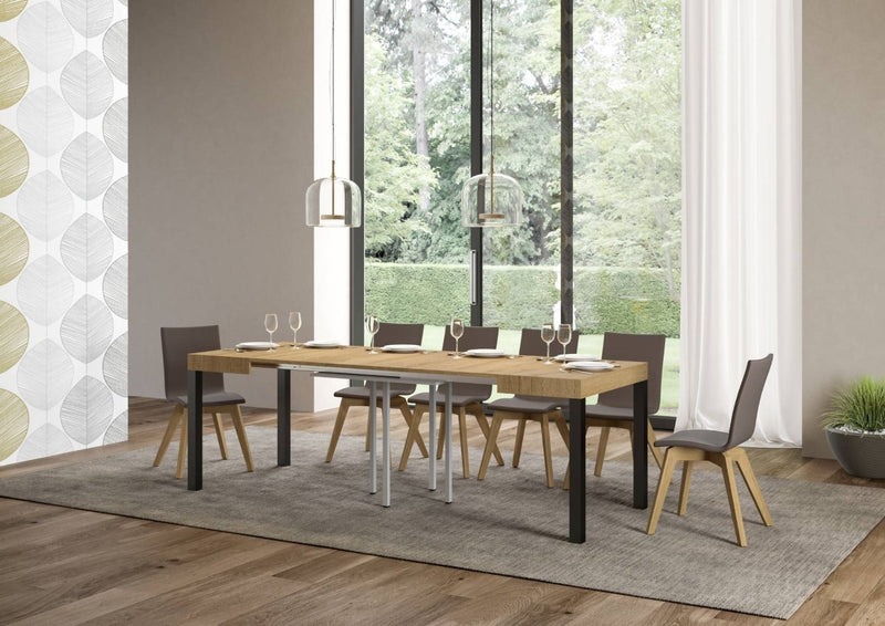 tavolo moderno allungabile gambe in metallo piano in legno quercia