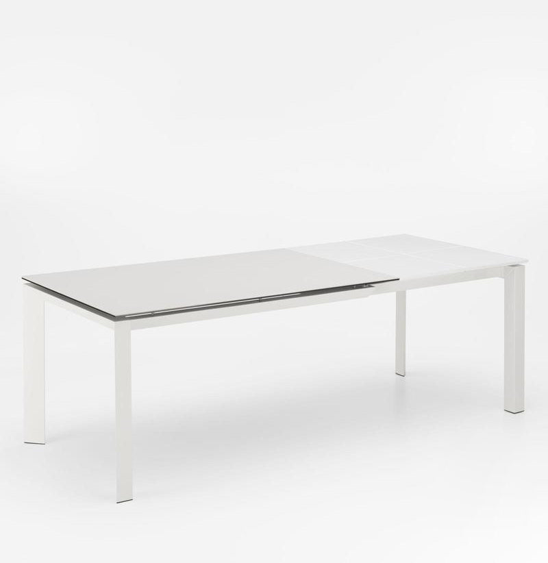Account - Tavolo moderno allungabile in metallo e piano in ceramica bianco cm 90x140/220x75h