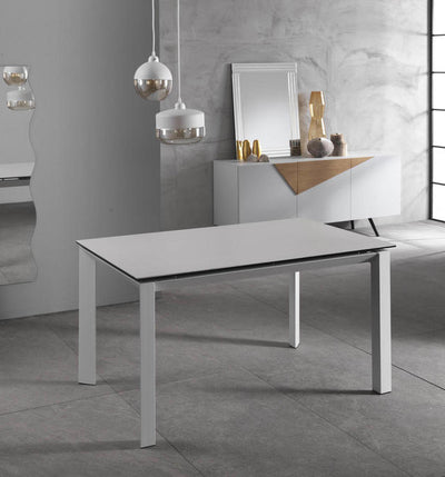 Account - Tavolo moderno allungabile in metallo e piano in ceramica bianco cm 90x140/220x75h
