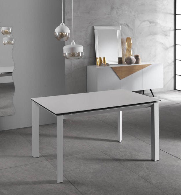Account - Tavolo moderno allungabile in metallo e piano in ceramica bianco cm 90x140/220x75h
