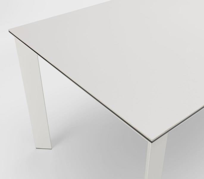 Account - Tavolo moderno allungabile in metallo e piano in ceramica bianco cm 90x140/220x75h