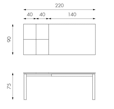 Account - Tavolo allungabile con top in vetro extra white cm 90x140/220x75h