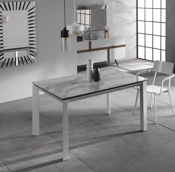 Account - Tavolo allungabile in metallo piano in ceramica effetto marmo cm 90x140/220x75h