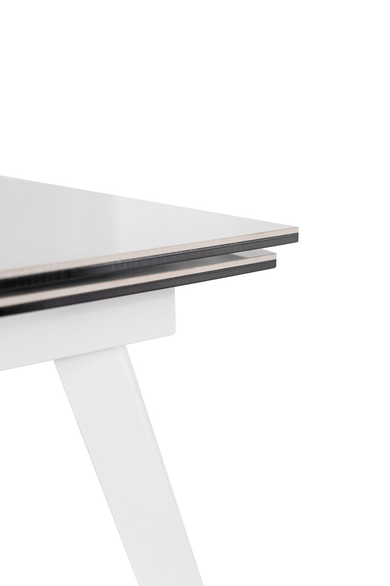 tavolo moderno piano in ceramica e vetro marmo bianco gambe in metallo