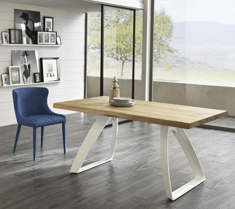 Tower fisso - Tavolo moderno fisso gambe in metallo bianco piano in legno cm 200x100x76h