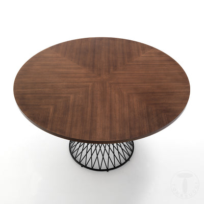 Tavolo tondo fisso con piano in legno e gamba centrale in metallo cm 137x76h  - vari colori