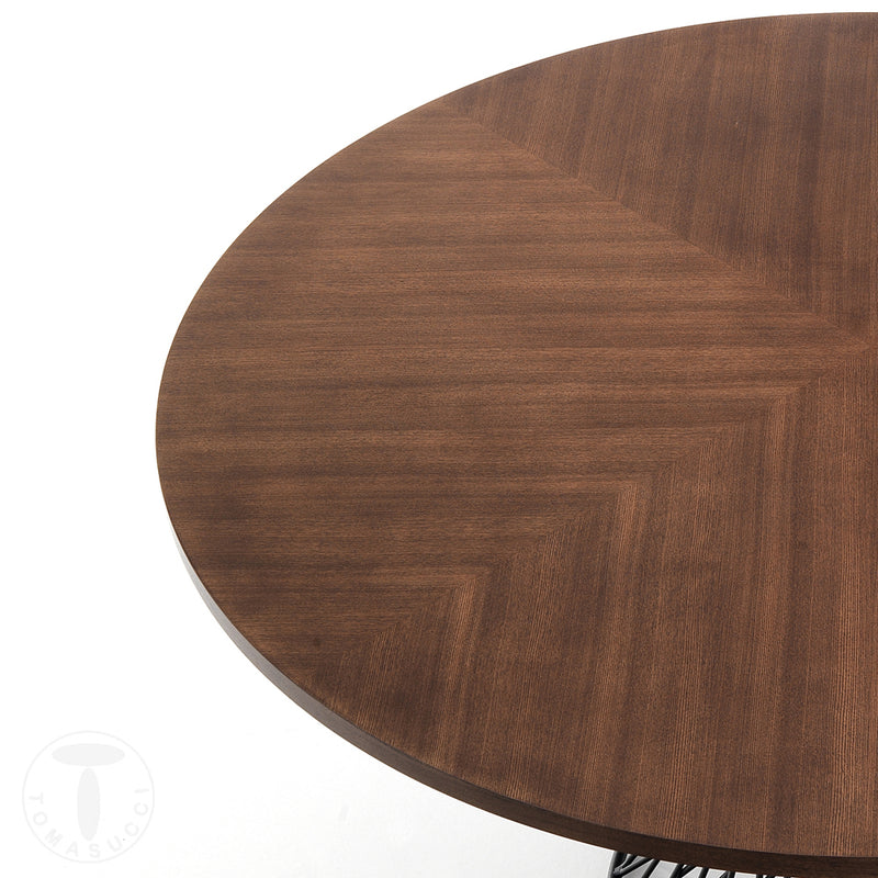 Tavolo tondo fisso con piano in legno e gamba centrale in metallo cm 137x76h  - vari colori