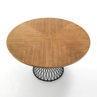 Tavolo tondo fisso con piano in legno e gamba centrale in metallo cm 137x76h  - vari colori