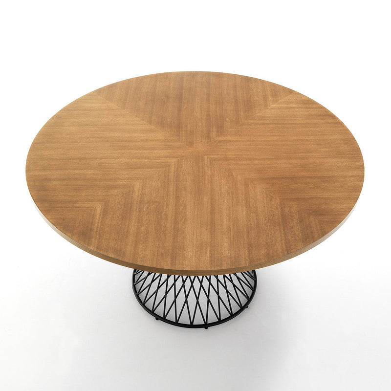 Tavolo tondo fisso con piano in legno e gamba centrale in metallo cm 137x76h  - vari colori