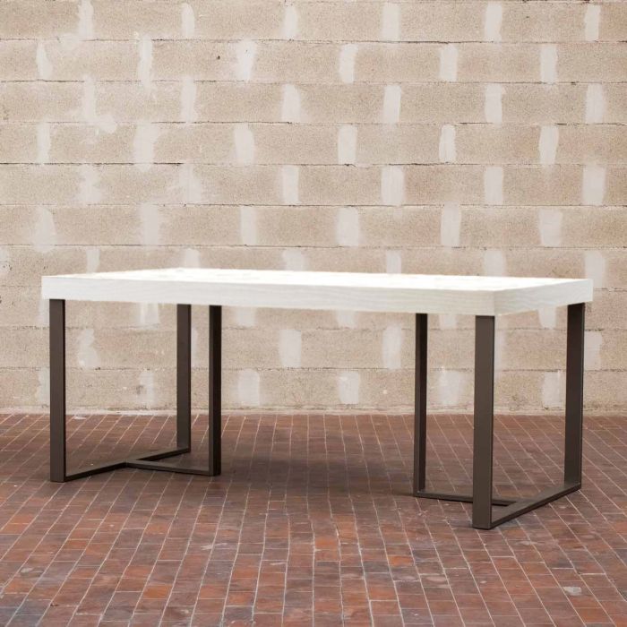 tavolo industrial base in metallo piano in legno