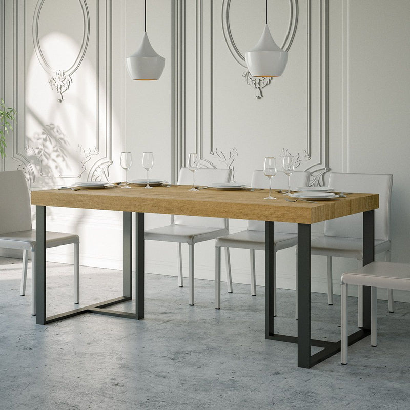 tavolo industrial base in metallo piano in legno