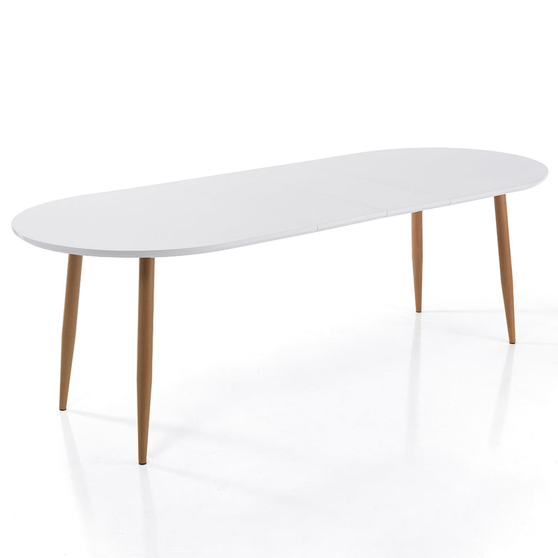 Tavolo ovale allungabile in metallo e legno bianco e rovere cm 160/220x90x75h
