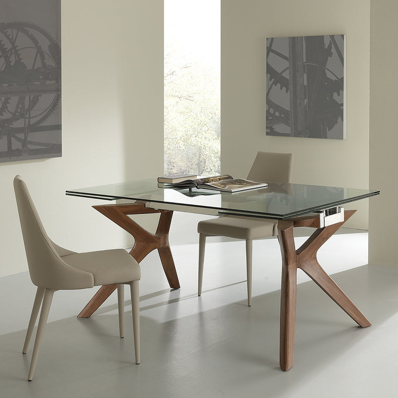 Canton - Tavolo design originale allungabile con piano in vetro cm 160/240x90x76h