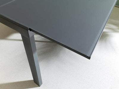 Tavolo da pranzo quadrato allungabile in metallo e vetro colore grigio cm 90x90/163x76h