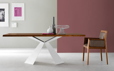 tavolo moderno tokyo base metallo bianco opaco RAL-9003 piano legno