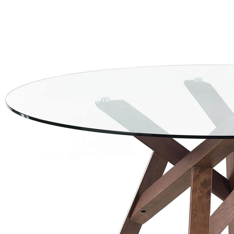 Tavolo design tondo piano in vetro base in legno massello cm Ø 137x75h - vari colori