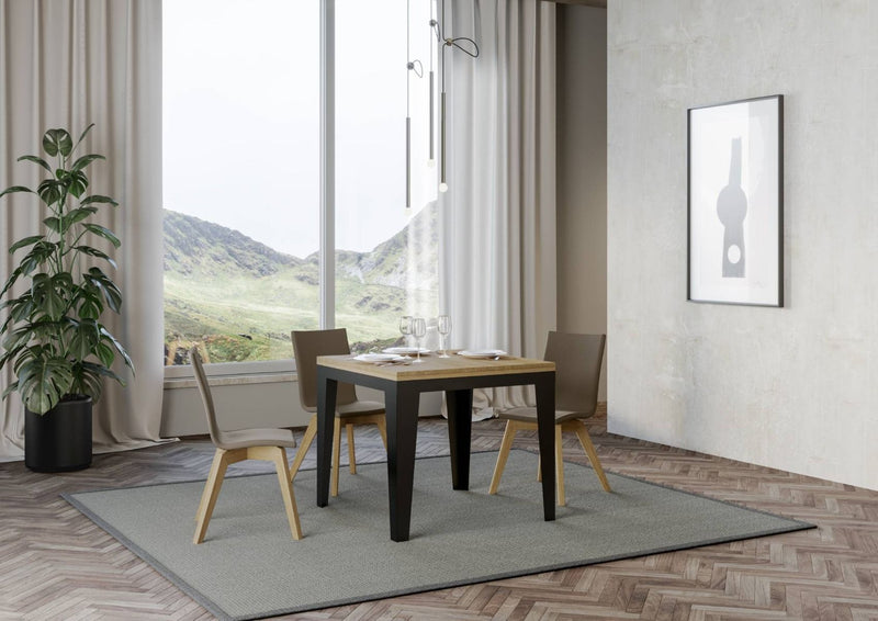 tavolo quadrato apertura a libro piano colore quercia
