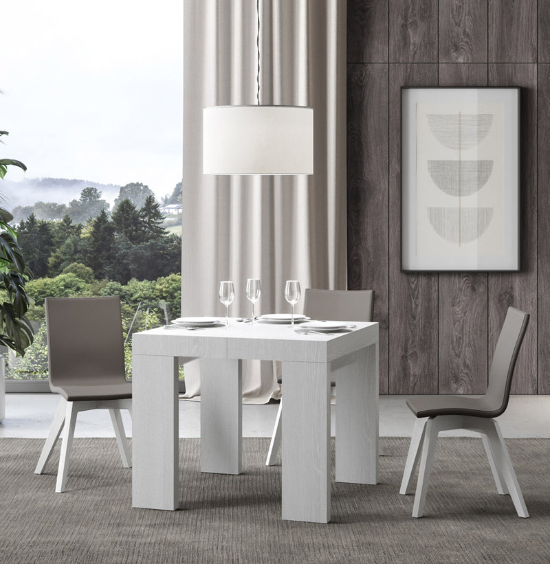 tavolo quadrato allungabile in legno bianco frassino
