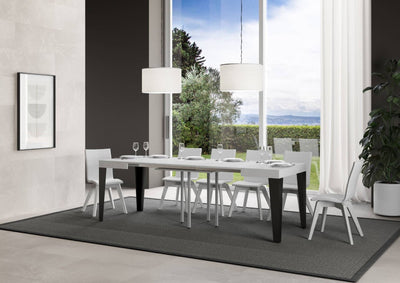 tavolo da pranzo quadrato allungabile gambe in metallo piano in legno bianco frassino