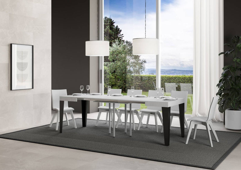 tavolo da pranzo quadrato allungabile gambe in metallo piano in legno bianco frassino
