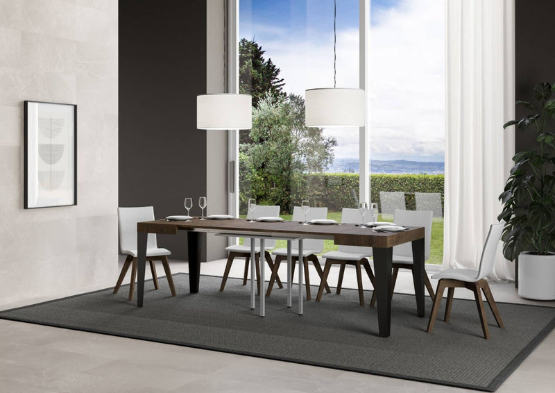 tavolo da pranzo quadrato allungabile gambe in metallo piano in legno noce