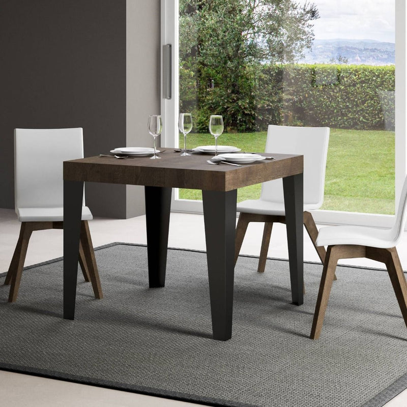 tavolo da pranzo quadrato allungabile gambe in metallo piano in legno noce