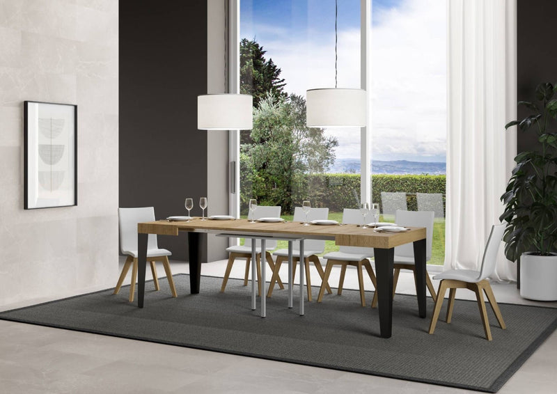 tavolo da pranzo quadrato allungabile gambe in metallo piano in legno quercia