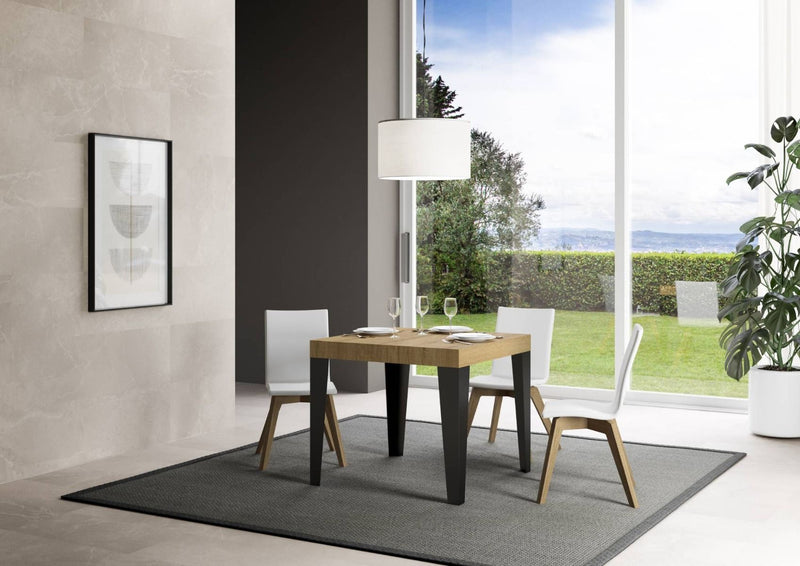 tavolo da pranzo quadrato allungabile gambe in metallo piano in legno quercia