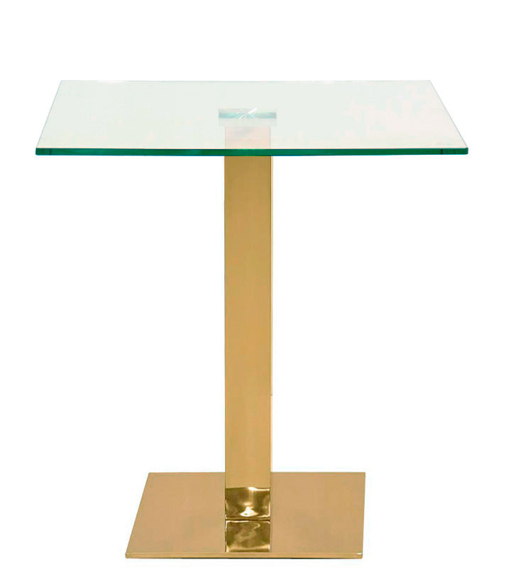 Tavolo quadrato contract base in acciaio inox ottonato piano in vetro cm 70x70x72h