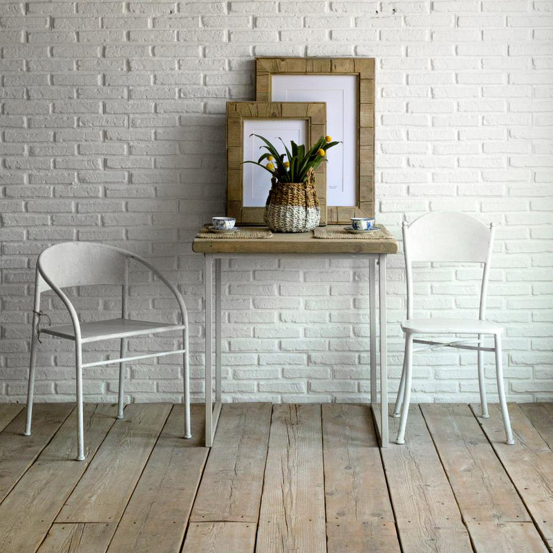 Tavolo quadrato industriale gambe in ferro colore bianco piano in legno per bar o cucina cm 80x80x80h